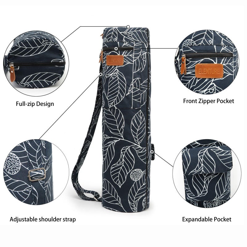 ELENTURE Canvas Yoga Mat Bag with Adjustable Strap & Pockets, Full-Zip Travel Gym Tote for Women & Men, Fits 1/4" & 1/3" Thick Mats, Lightweight Carrier for Yoga, Workout, Outdoor Use - Image 4